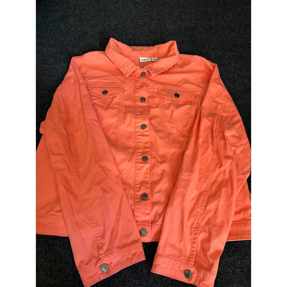 Cato Woman Coral Orange Denim Trucker Jacket Plus Size 22/24W Jean Jacket